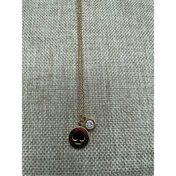 Kate Spade Spot The Spade Diamond Hardware Necklace Black Gold Tone - Picture 3 of 9